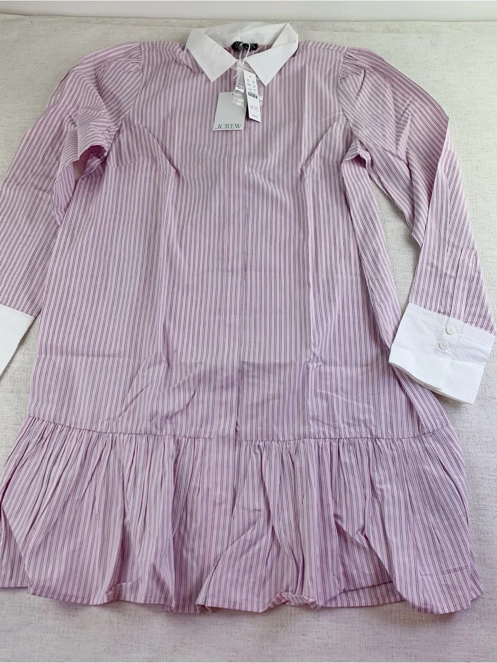 J crew women's 8 Tiered shirt-dress in striped cotton poplin long sleeve belted